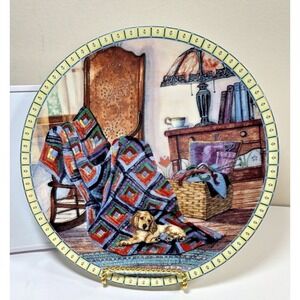 Vtg Cozy Country Corners Collection "Warm‎ Retreat" w/ Puppy on Quilt #17755A